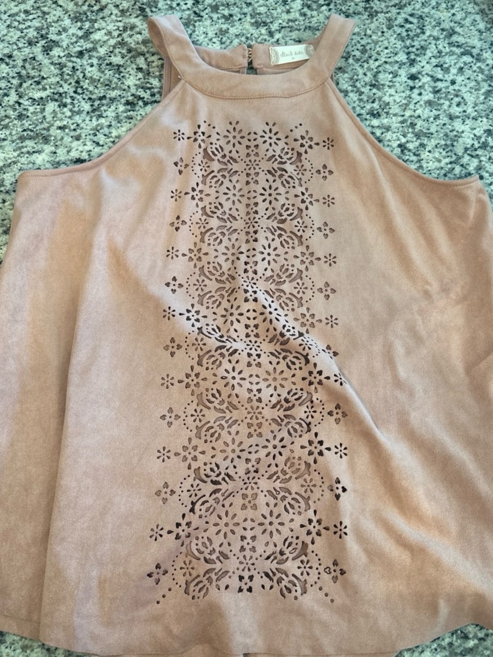 Altar'd State Taupe Suede-Look Laser-Cut Halter Tank
